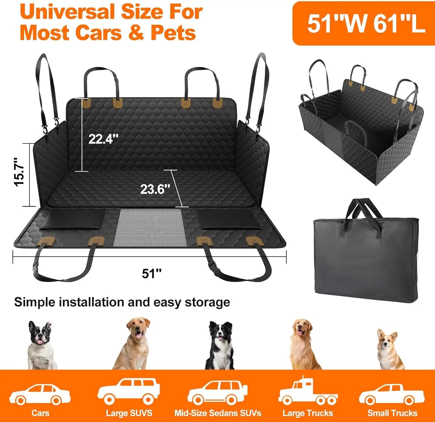 Waterproof Pet Travel Accessories Foldable Dog Car Seat  Car Pet Seat Safety Hammock Trunk Mat Car Rear Back Seat Protector